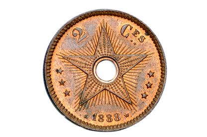 1888 Belgian Congo 2 Centimes - Uncirculated, Beautiful Coin - Central Africa Coins