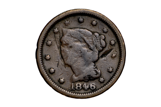 1846 Braided Hair Large Cent Error Coin Heavy Pitting - Error 1846 Large Cent Circulated with Heavy Pitting/Surface Damage
