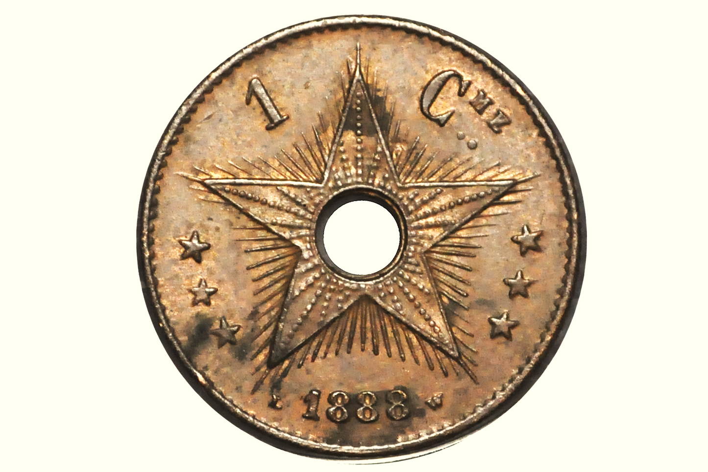 1888 Belgian Congo 1 Centime - Uncirculated, Beautiful Coin - Central Africa Coins - Congo Free State