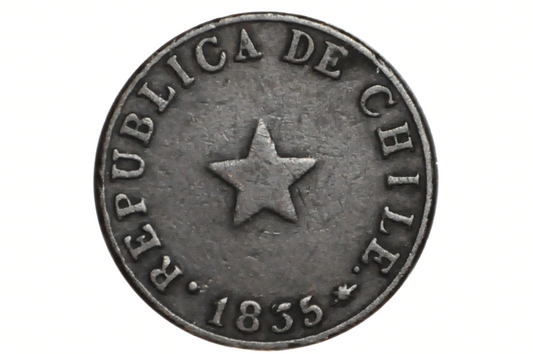 Vintage coin with 'Republica de Chile' and year 1835 on a white background