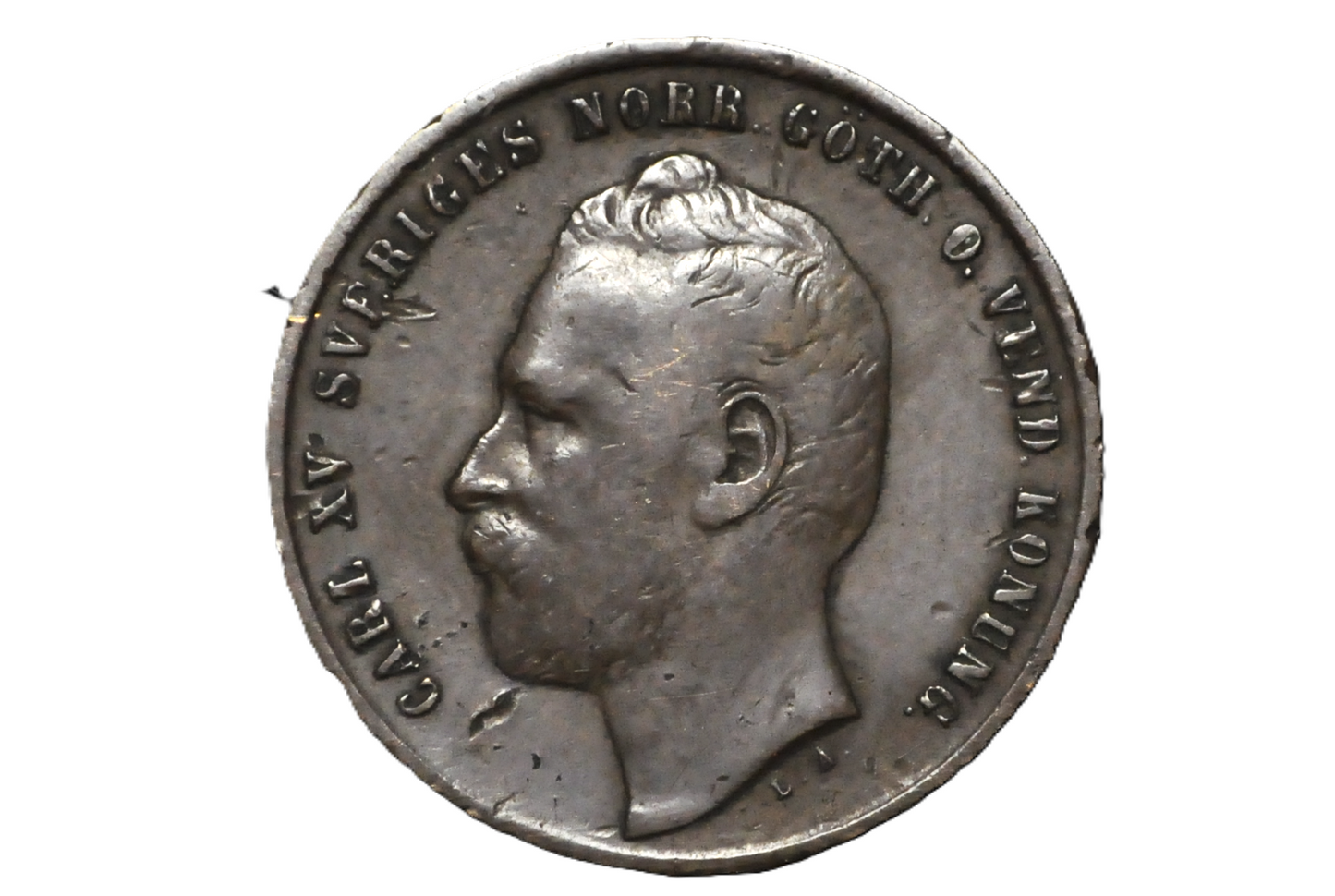 1863 Swedish 2 Ore Coin - VF Condition - King Carl XV - Old Swedish Coins