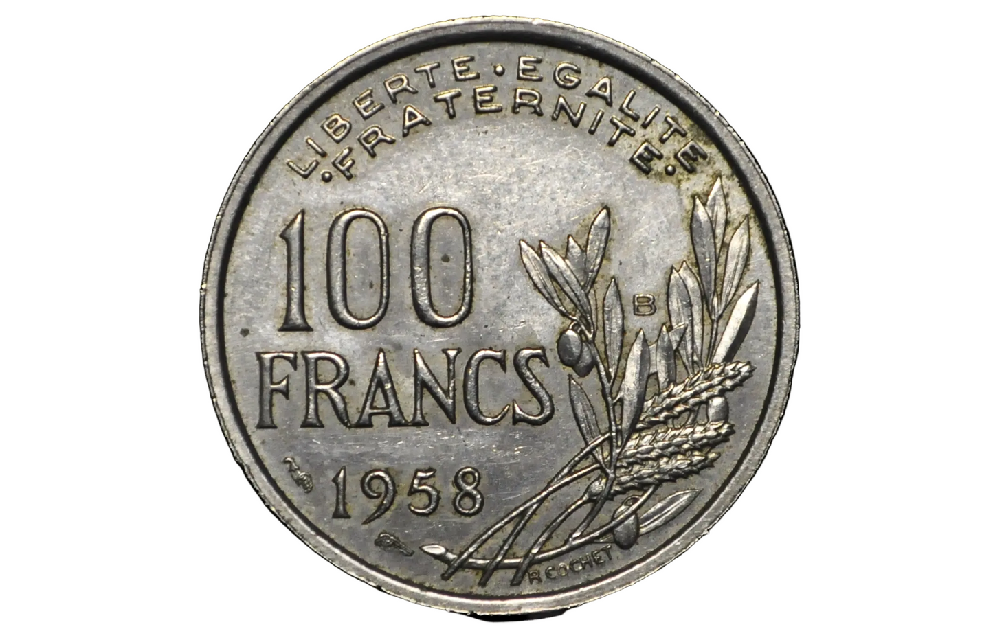 1958 French 100 Francs Coin - AU/UNC Condition - Rarer Date - One Hundred Franc Coin 1958 France - Mint Luster - High Grade