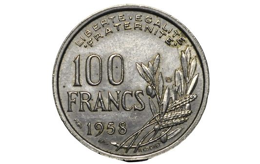 1958 French 100 Francs Coin - AU/UNC Condition - Rarer Date - One Hundred Franc Coin 1958 France - Mint Luster - High Grade