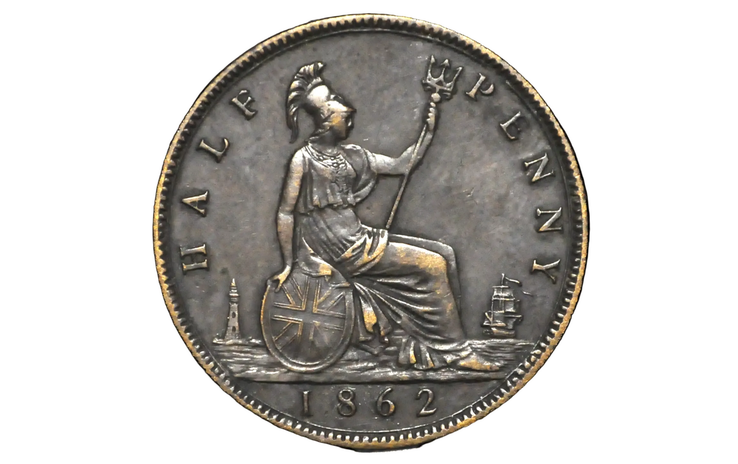 1862 Great Britain Half Penny - AU, Great Coin - UK 1/2 Penny 1862 - Bronze, High Grade