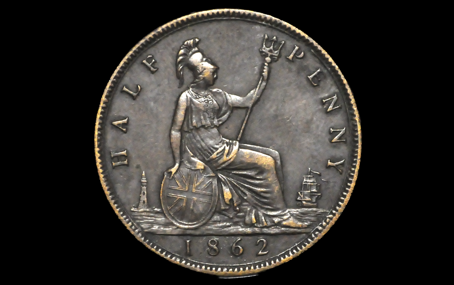 1862 Great Britain Half Penny - AU, Great Coin - UK 1/2 Penny 1862 - Bronze, High Grade