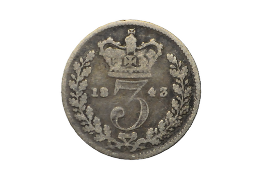 1843 Threepence Great Britain 3 Pence Silver - Rare - UK 3 Pence Silver 1843 - Queen Victoria / Victorian Era