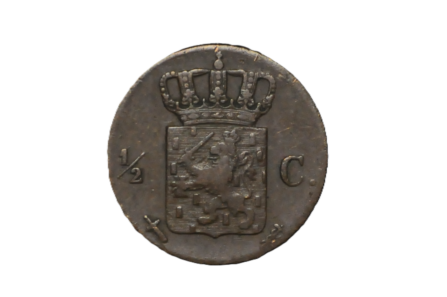 1862 Netherlands 1/2 Cent Coin - VF Grade / Condition - King William III of Netherlands