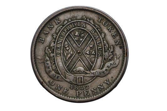 1842 Bank of Montreal Half Penny Copper Token Province of Canada - Canada 1842 Bank of Montreal 1/2 Penny Token Coin
