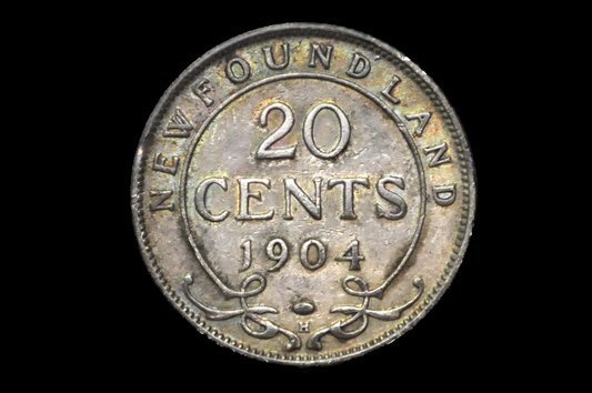 1904 Newfoundland 20 Cent Coin - VF- Only 75K Made - Twenty Cents Newfoundland 1904 Silver