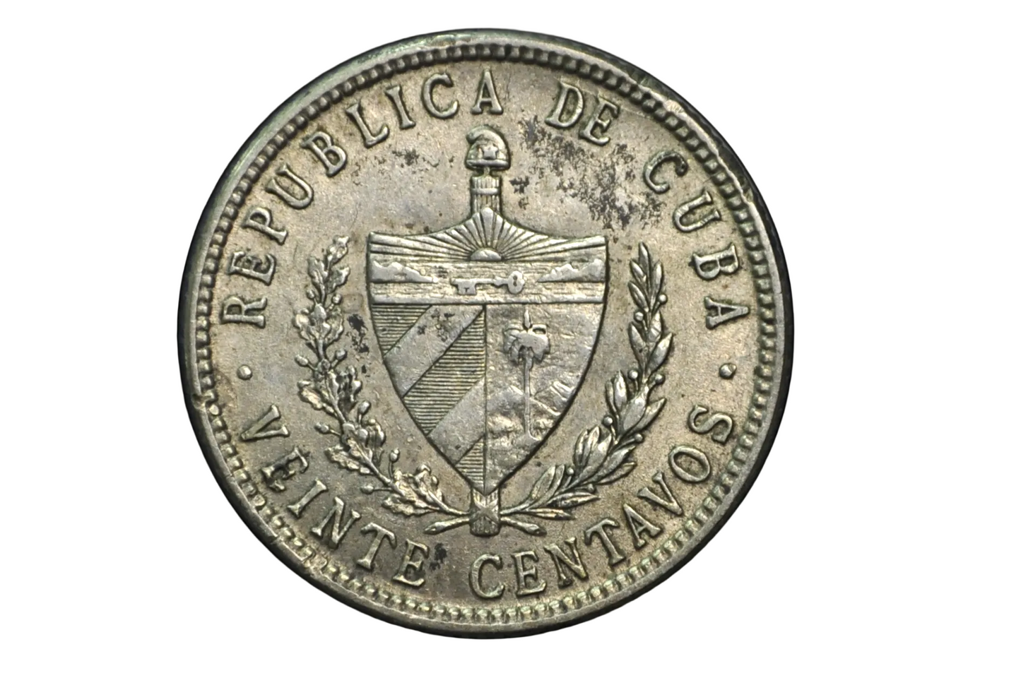 Rarer Silver 1948 Cuba Viente Centavos - AU/BU Condition - First Republic of Cuba - Cuban Coins
