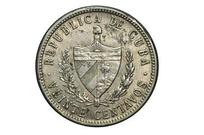 Rarer Silver 1948 Cuba Viente Centavos - AU/BU Condition - First Republic of Cuba - Cuban Coins