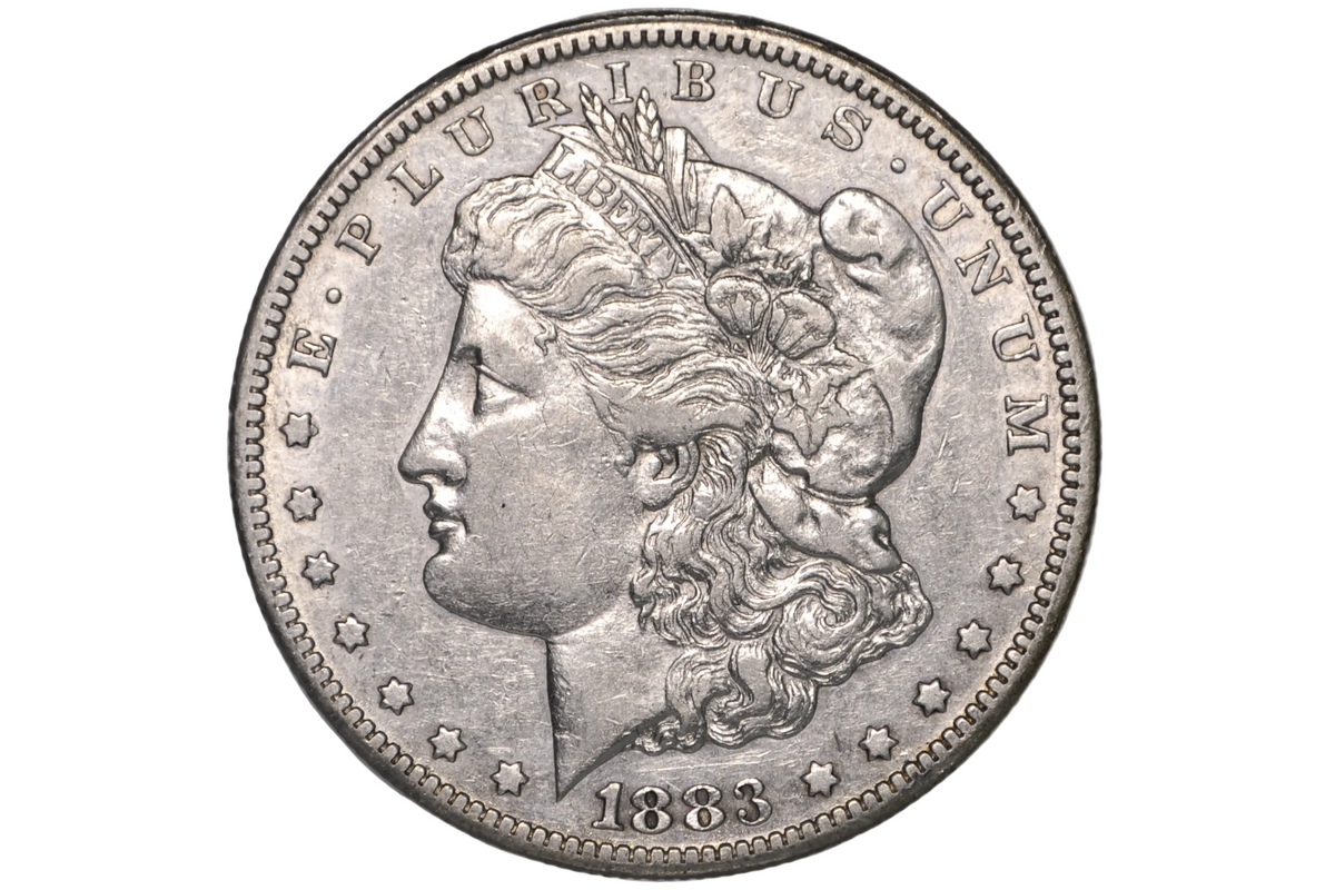 obverse of an 1883 carson city mint morgan dollar with AU details