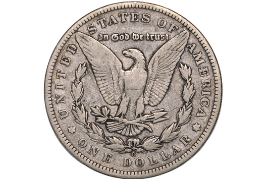 A silver United States one dollar coin featuring the eagle design and 'In God We Trust' inscription, displayed inside a clear plastic protective capsule.