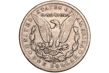 A silver US one dollar coin featuring the Great Seal with an eagle and laurel wreath, displayed inside a clear plastic protective capsule.