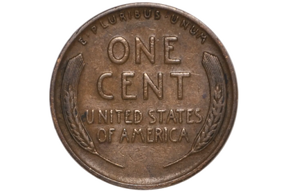A vintage United States one cent coin displayed inside a clear plastic protective capsule, showing the obverse side with 'ONE CENT', 'UNITED STATES OF AMERICA', and wheat wreath details.