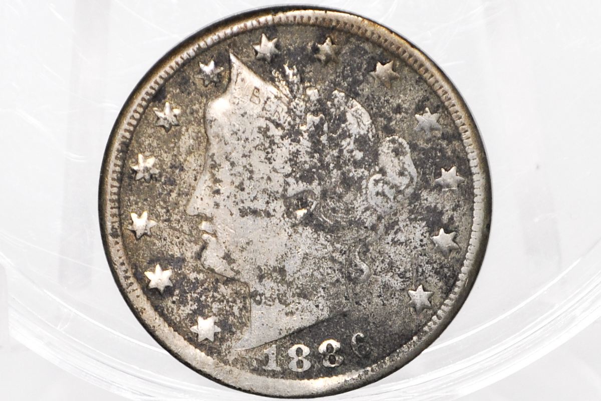 1886 Liberty Head Nickel - Key Date - Fine Details, Prior Corrosion - 1886 V Nickel 1886 US 1 Nickel - V Nickel Key Date (Copy)