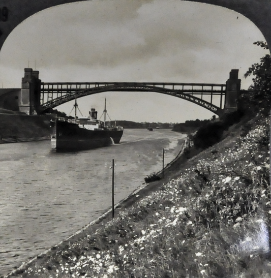 Antique Keystone Stereoview of the Kiel Ship Canal, Germany - No. 30060T - 1920s Rare World Tour Series German Canal Photo Card