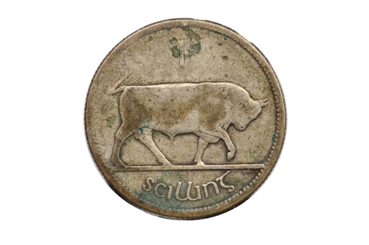 1928 Irish Silver 1 Shilling Coin - Vintage Irish Florin Coin Ireland 1928 UK Shilling - Bull Design