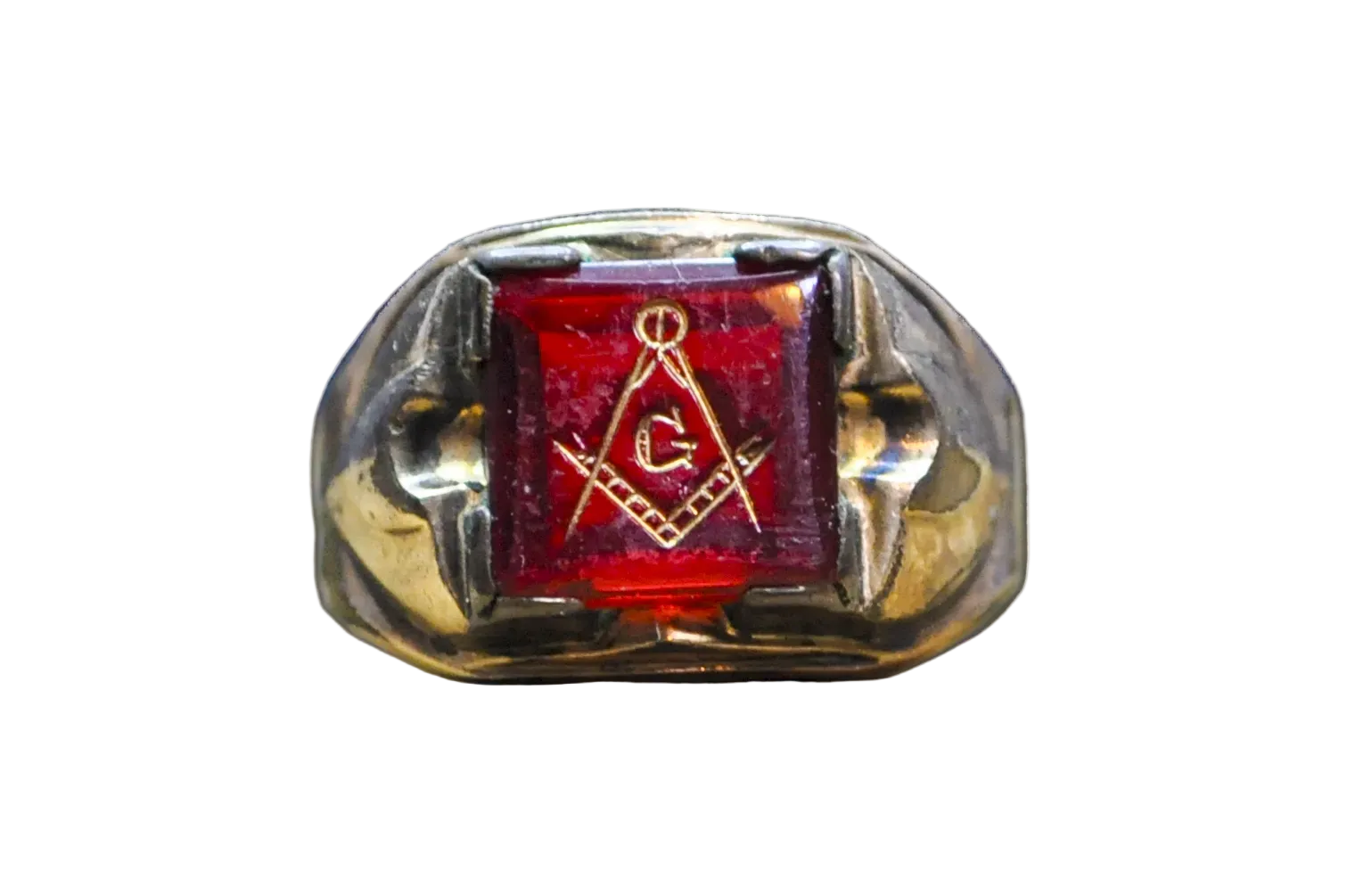 Antique 10 Karat Gold Filled Masonic Ruby Ring - Size 11.5 - Stamped a ...