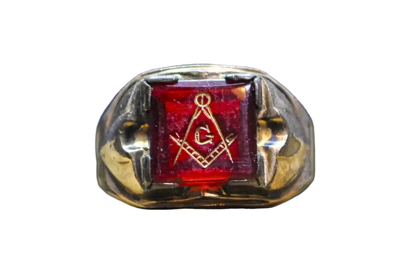 Antique 10 Karat Gold Filled Masonic Ruby Ring - Size 11.5 - Stamped and Tested 10Kt Gold Filled - Freemason Jewelry - Masonic Signet Ring