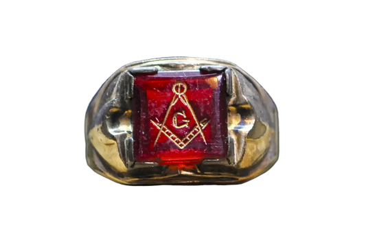 Antique 10 Karat Gold Filled Masonic Ruby Ring - Size 11.5 - Stamped and Tested 10Kt Gold Filled - Freemason Jewelry - Masonic Signet Ring