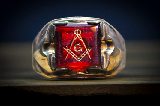 Antique 10 Karat Gold Filled Masonic Ruby Ring - Size 11.5 - Stamped and Tested 10Kt Gold Filled - Freemason Jewelry - Masonic Signet Ring