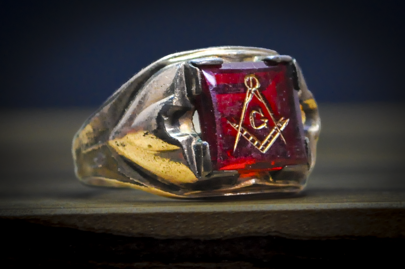 Antique 10 Karat Gold Filled Masonic Ruby Ring - Size 11.5 - Stamped and Tested 10Kt Gold Filled - Freemason Jewelry - Masonic Signet Ring