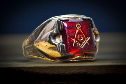 Antique 10 Karat Gold Filled Masonic Ruby Ring - Size 11.5 - Stamped and Tested 10Kt Gold Filled - Freemason Jewelry - Masonic Signet Ring