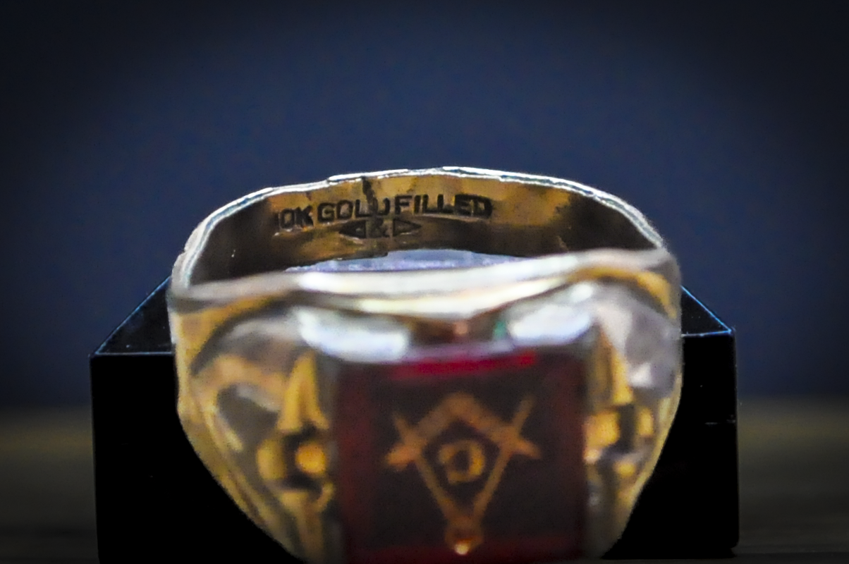 Antique 10 Karat Gold Filled Masonic Ruby Ring - Size 11.5 - Stamped and Tested 10Kt Gold Filled - Freemason Jewelry - Masonic Signet Ring