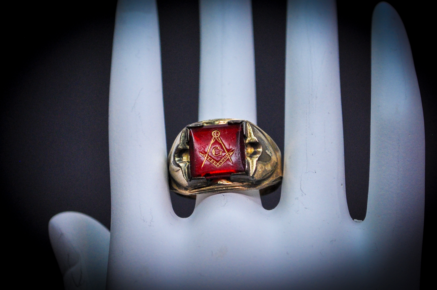 Antique 10 Karat Gold Filled Masonic Ruby Ring - Size 11.5 - Stamped and Tested 10Kt Gold Filled - Freemason Jewelry - Masonic Signet Ring
