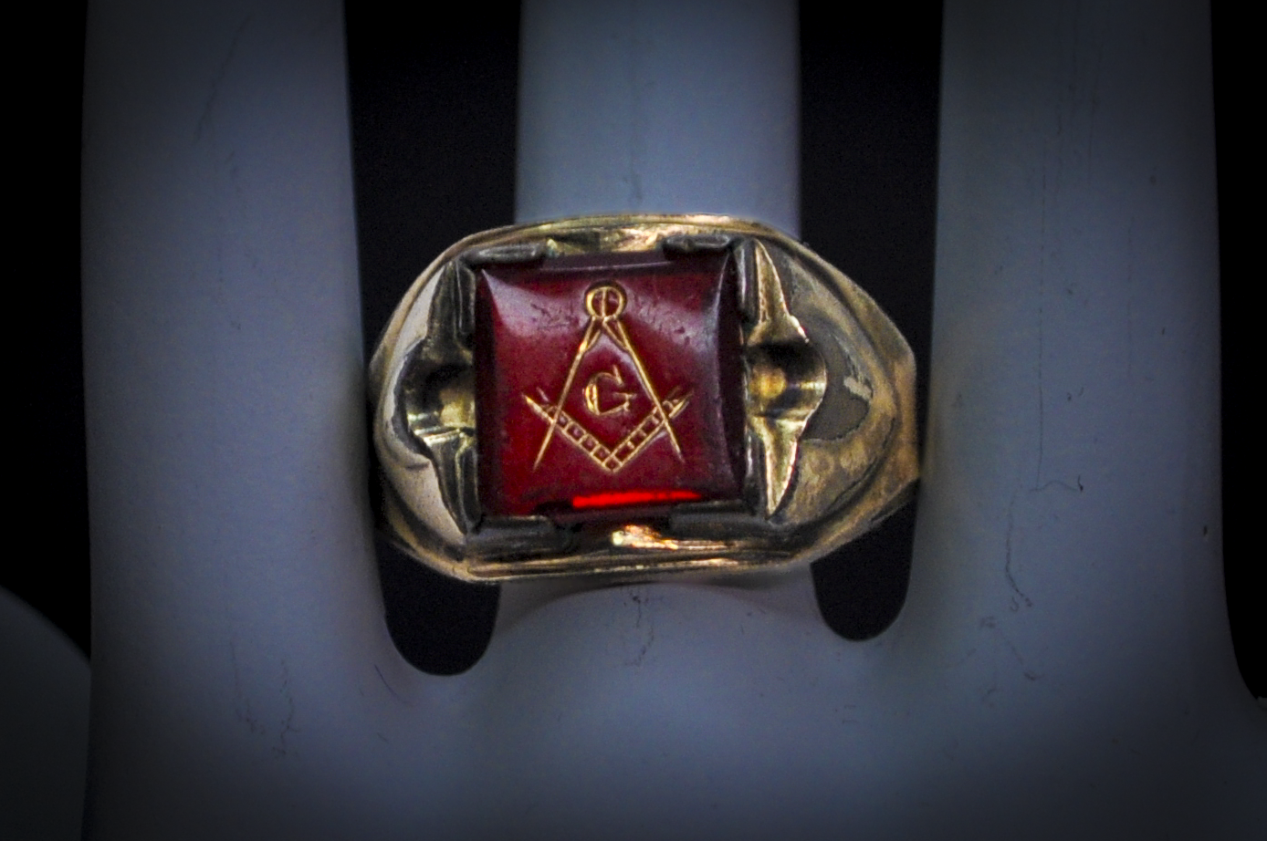 Antique 10 Karat Gold Filled Masonic Ruby Ring - Size 11.5 - Stamped and Tested 10Kt Gold Filled - Freemason Jewelry - Masonic Signet Ring
