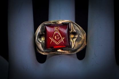 Antique 10 Karat Gold Filled Masonic Ruby Ring - Size 11.5 - Stamped and Tested 10Kt Gold Filled - Freemason Jewelry - Masonic Signet Ring