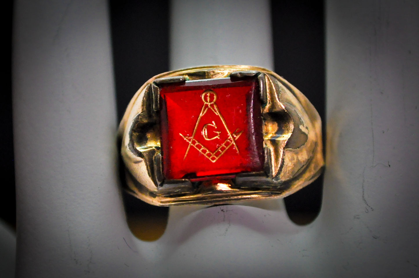 Antique 10 Karat Gold Filled Masonic Ruby Ring - Size 11.5 - Stamped and Tested 10Kt Gold Filled - Freemason Jewelry - Masonic Signet Ring