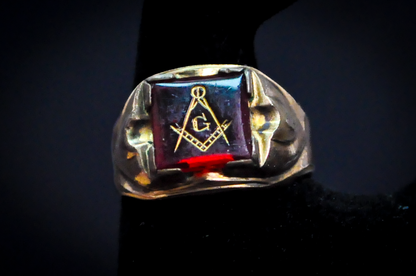 Antique 10 Karat Gold Filled Masonic Ruby Ring - Size 11.5 - Stamped and Tested 10Kt Gold Filled - Freemason Jewelry - Masonic Signet Ring