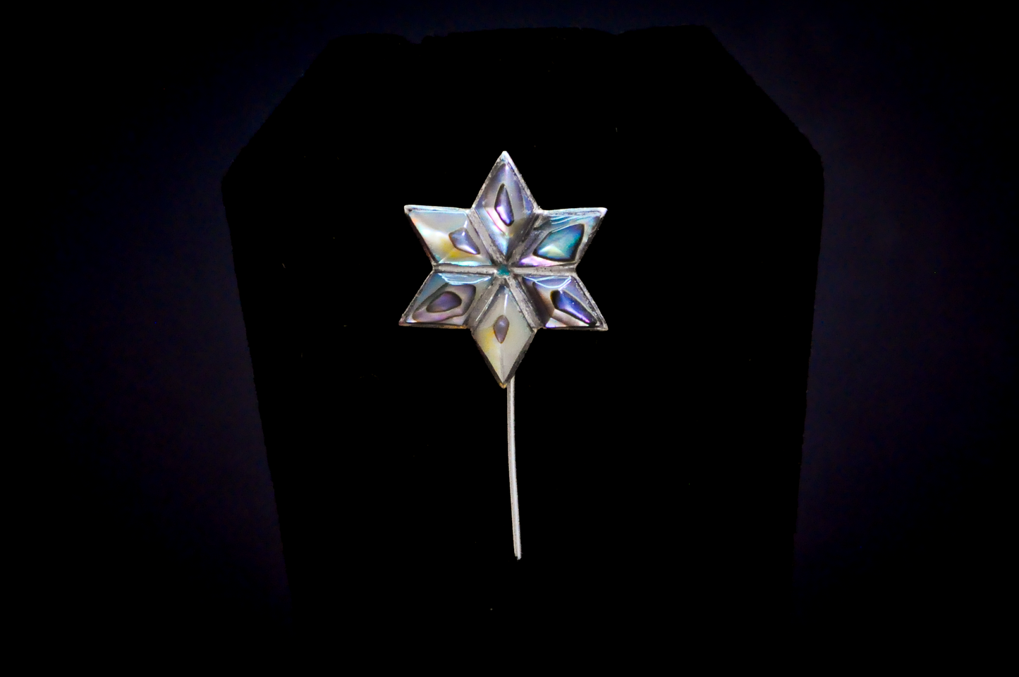 Vintage Bell Trading Post Sterling Silver Beveled Stained Glass Six Pointed Star Stick Pin - 2.95 Inches - Stamped and Tested Sterling Silver - Mexican Jewelry