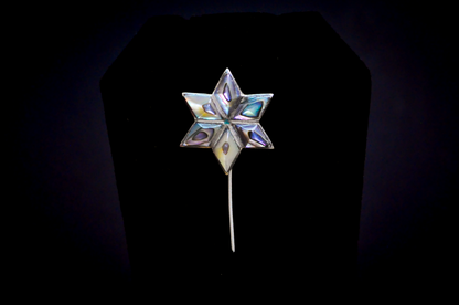 Vintage Bell Trading Post Sterling Silver Beveled Stained Glass Six Pointed Star Stick Pin - 2.95 Inches - Stamped and Tested Sterling Silver - Mexican Jewelry