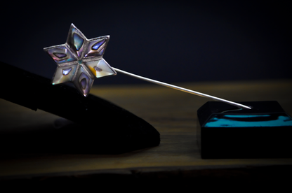 Vintage Bell Trading Post Sterling Silver Beveled Stained Glass Six Pointed Star Stick Pin - 2.95 Inches - Stamped and Tested Sterling Silver - Mexican Jewelry