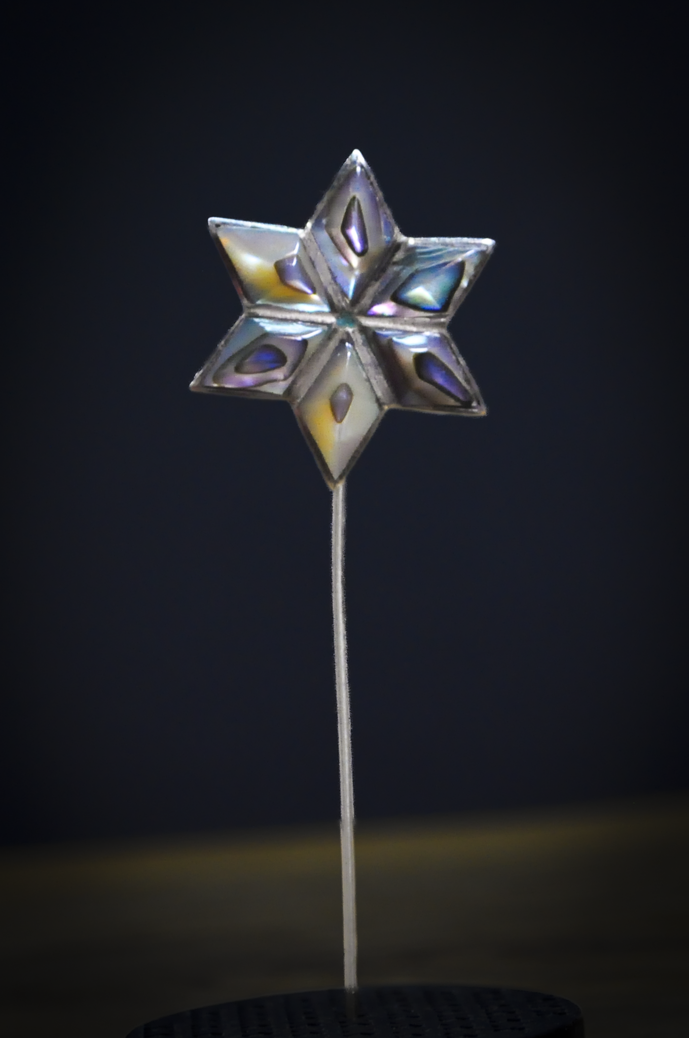 Vintage Bell Trading Post Sterling Silver Beveled Stained Glass Six Pointed Star Stick Pin - 2.95 Inches - Stamped and Tested Sterling Silver - Mexican Jewelry