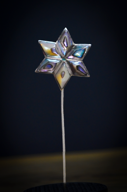 Vintage Bell Trading Post Sterling Silver Beveled Stained Glass Six Pointed Star Stick Pin - 2.95 Inches - Stamped and Tested Sterling Silver - Mexican Jewelry