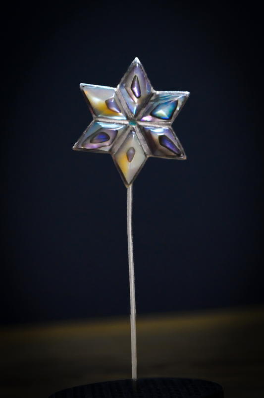 Vintage Bell Trading Post Sterling Silver Beveled Stained Glass Six Pointed Star Stick Pin - 2.95 Inches - Stamped and Tested Sterling Silver - Mexican Jewelry