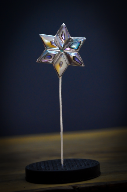 Vintage Bell Trading Post Sterling Silver Beveled Stained Glass Six Pointed Star Stick Pin - 2.95 Inches - Stamped and Tested Sterling Silver - Mexican Jewelry