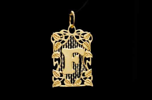 14 Karat Gated Floral Filigree "F" Initial Charm - .4 Grams - 1.8 cm Height 1.1 cm Width - Stamped and Tested 14 Kt - Initialed Monogram Charm
