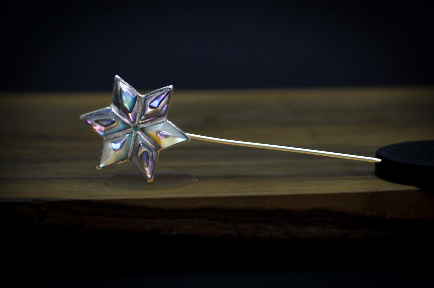 Vintage Bell Trading Post Sterling Silver Beveled Stained Glass Six Pointed Star Stick Pin - 2.95 Inches - Stamped and Tested Sterling Silver - Mexican Jewelry