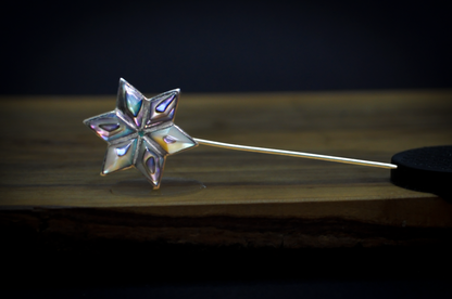 Vintage Bell Trading Post Sterling Silver Beveled Stained Glass Six Pointed Star Stick Pin - 2.95 Inches - Stamped and Tested Sterling Silver - Mexican Jewelry