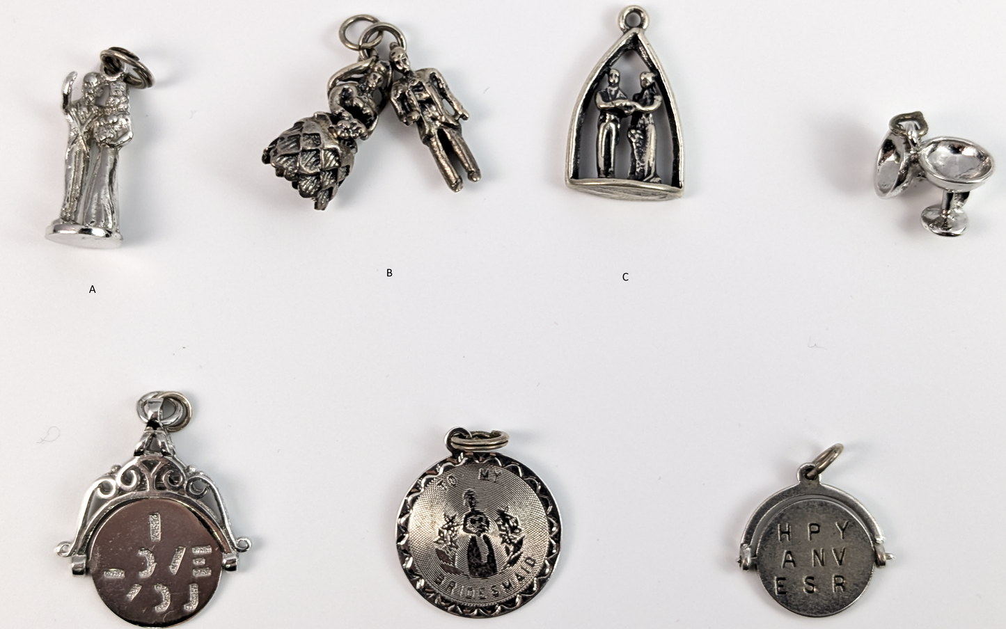 Sterling Silver Wedding/Anniversary Charms - Choose by Charm! - Stamped and Tested Sterling - Bride and Groom, Glasses, Anniversary