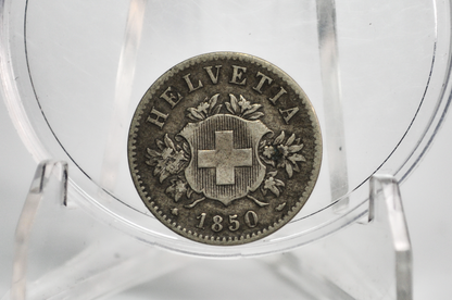 Rarer 1850 Switzerland 20 Rappen - VF/XF Condition - 1850 B Helvetica 20 Rappen - Swiss 20 Rappen 1850, Great Coin