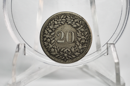 Rarer 1850 Switzerland 20 Rappen - VF/XF Condition - 1850 B Helvetica 20 Rappen - Swiss 20 Rappen 1850, Great Coin