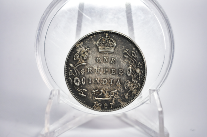 1907 India 1 Rupee - Obverse UNC - 1907 India Rupee Silver Coin - Victorian India