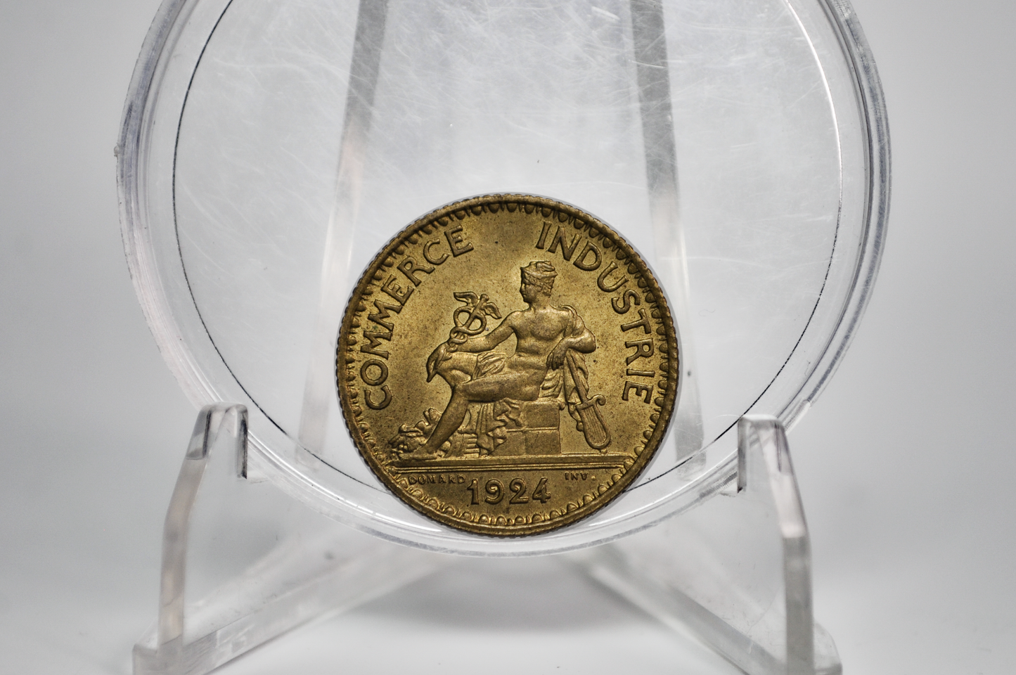 1924 French 1 Franc Coin - Uncirculated Condition - One Franc Coin - 1924 One Franc Coin 1924 French Coin Bon Pour 1 Franc Commerce Industrie