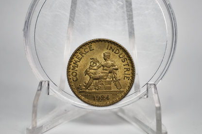 1924 French 1 Franc Coin - Uncirculated Condition - One Franc Coin - 1924 One Franc Coin 1924 French Coin Bon Pour 1 Franc Commerce Industrie